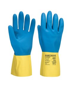 A801 Dubbel gecoate latex handschoen Yellow/Blue M